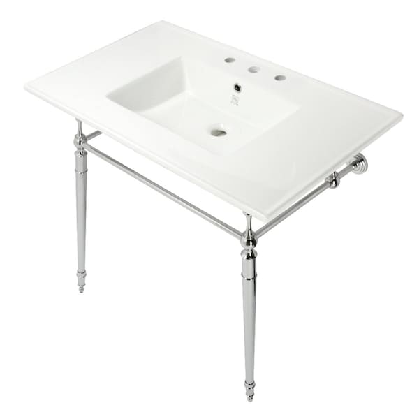 Fauceture KVPB37227W8CP 37-Inch Console Sink with Brass Legs (8-Inch, 3 Hole), White/Polished Chrome KVPB37227W8CP - main
